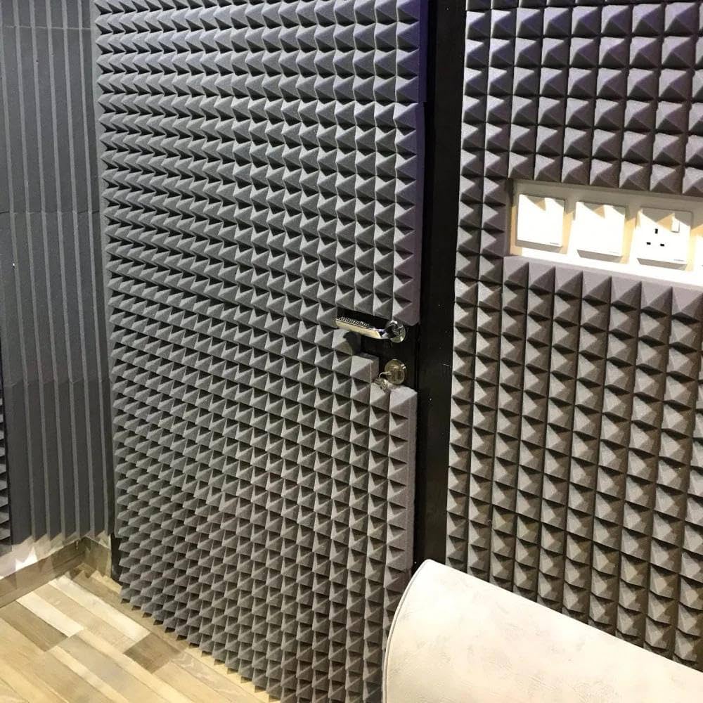 ألواح إسفنجية عازلة للصوت بتصميم هرمي، ألواح إسفنجية عازلة للصوت باللون الرمادي، عالية الكثافة، ألواح صوتية، إسفنج استوديو للجدران والأسقف