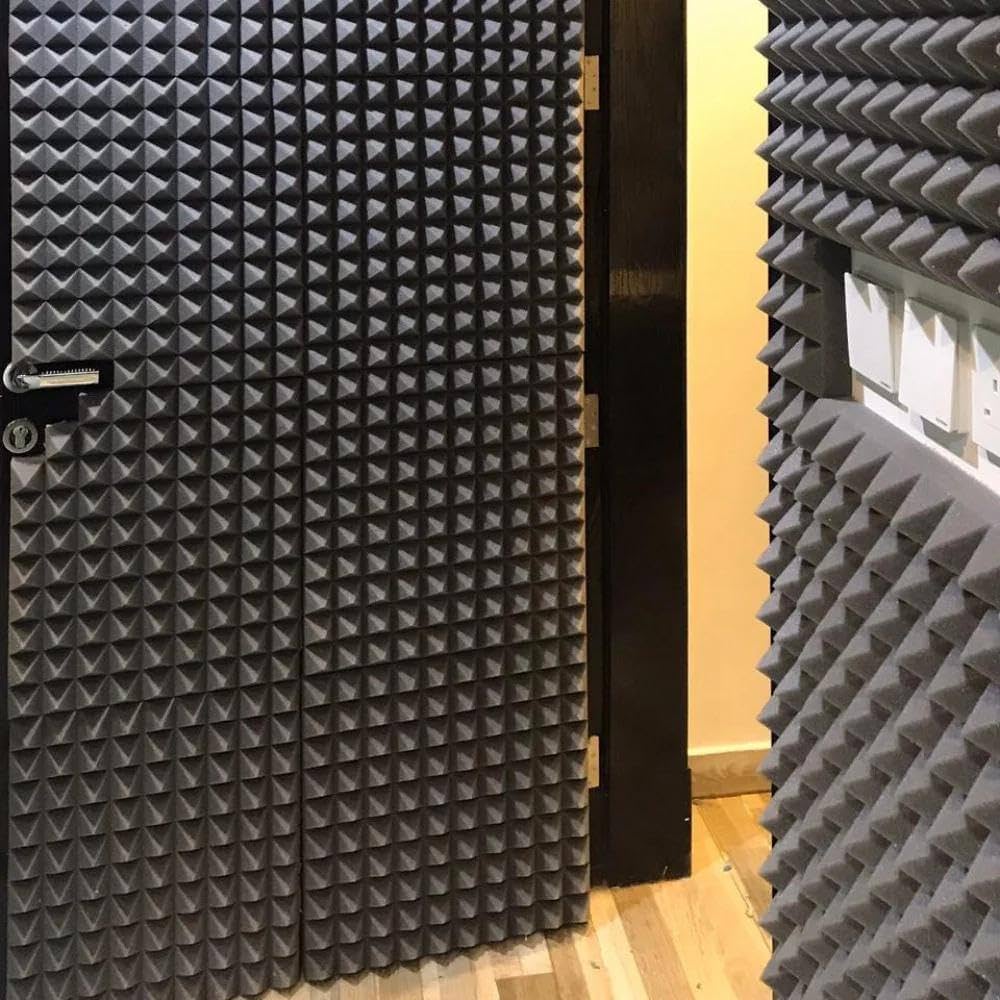 ألواح إسفنجية عازلة للصوت بتصميم هرمي، ألواح إسفنجية عازلة للصوت باللون الرمادي، عالية الكثافة، ألواح صوتية، إسفنج استوديو للجدران والأسقف